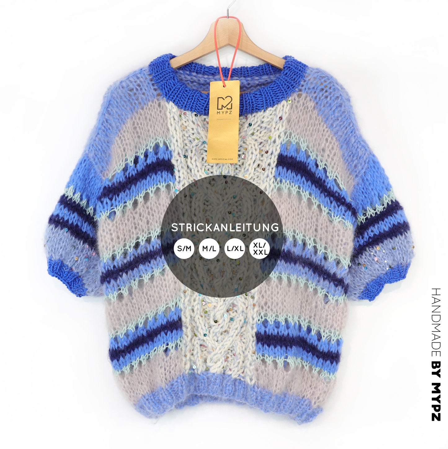 Breipatroon – MYPZ  Light Alpaca Mohair Top Cable Heart Blue No10 (ENG-NL-DE)