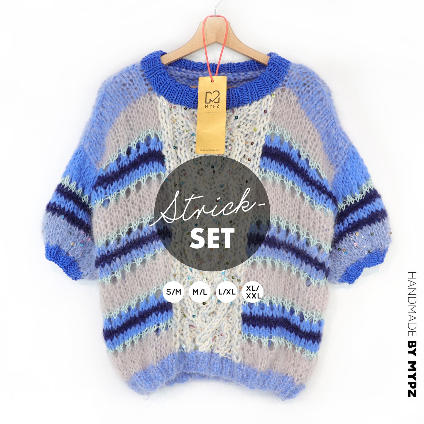 Breipakket – MYPZ Light Alpaca Mohair Top Cable Heart Blue No10 (ENG-NL-DE)