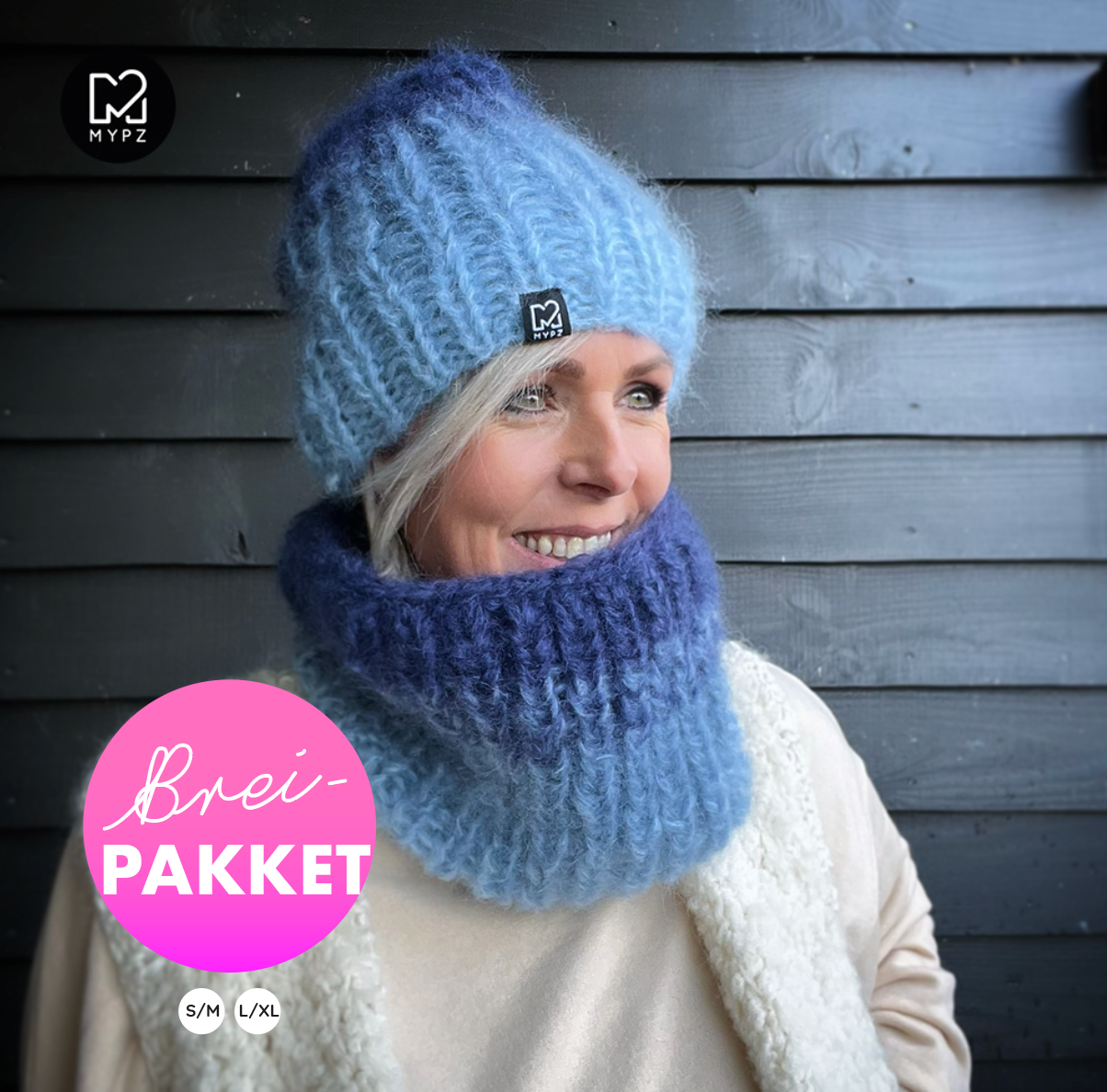 Breipakket – Gradient chunky mohair hat + snood Blauw (ENG-NL)