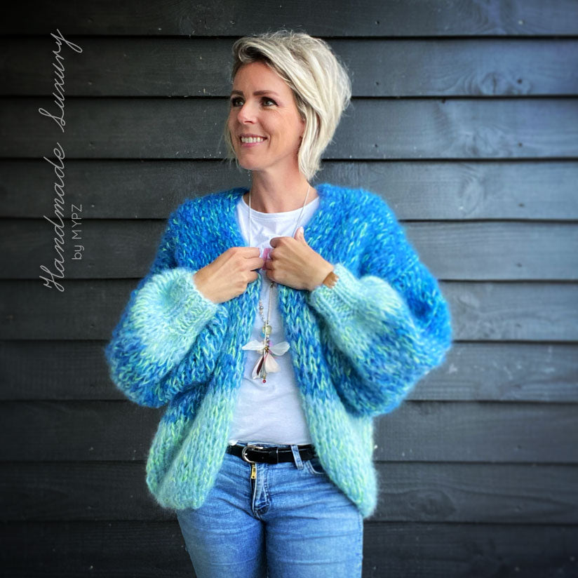 MYPZ knitting kit Chunky Mohair Cardigan Ocean no15