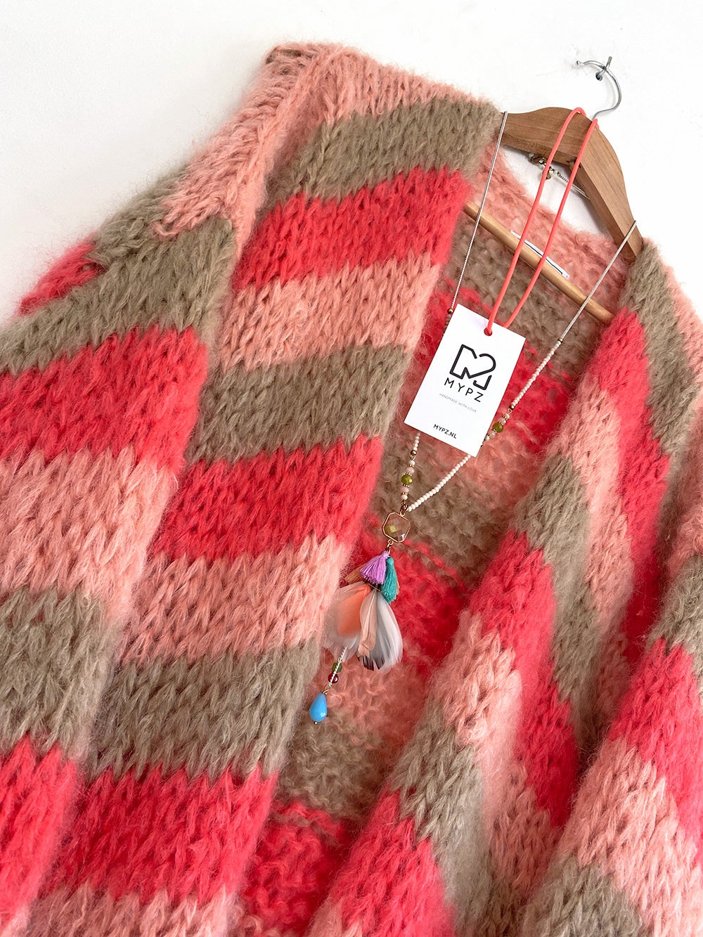 Chunky Stripes Cardigan - Luxury Red