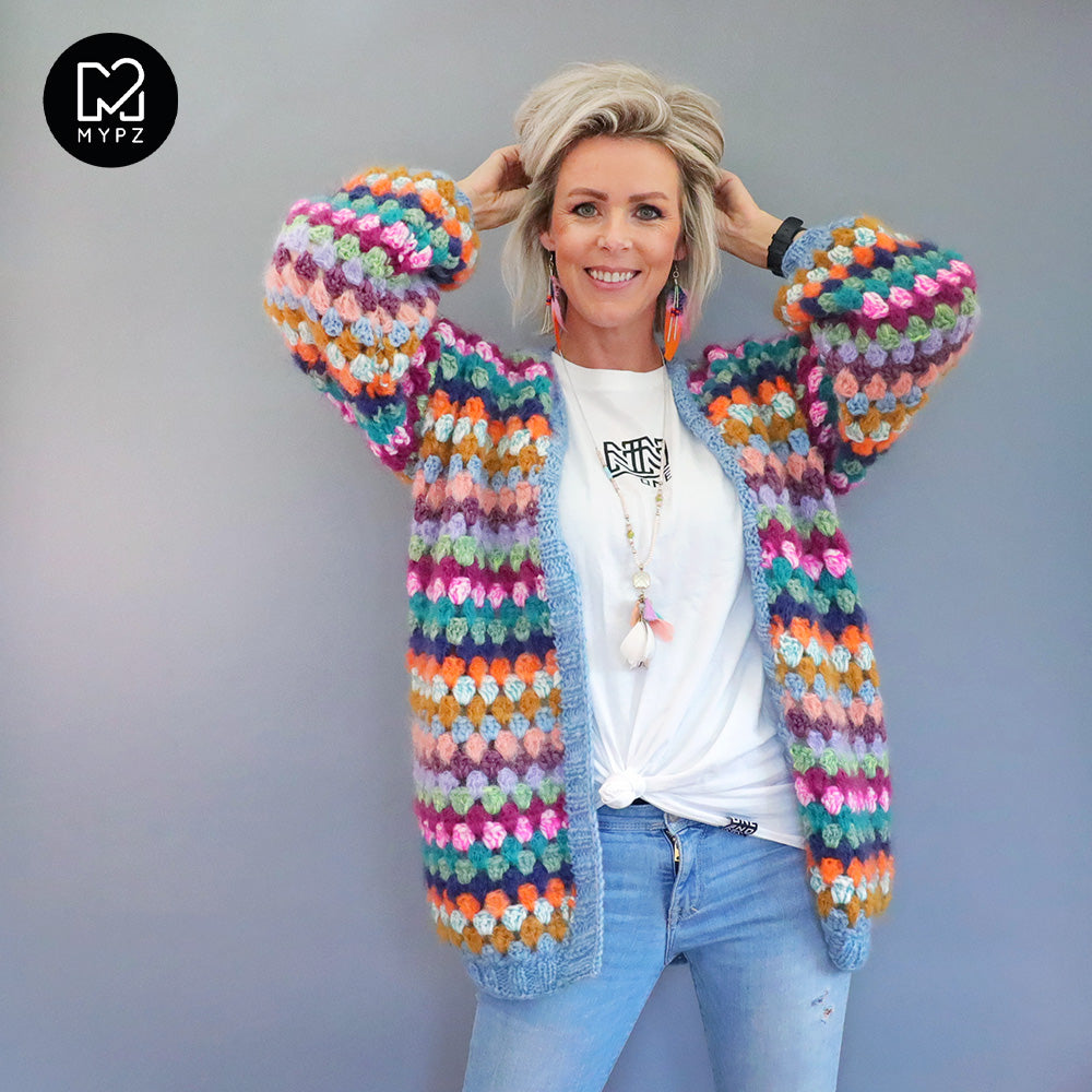 Crochet kit - MYPZ Mohair Granny stripes cardigan Belly (ENG-NL)