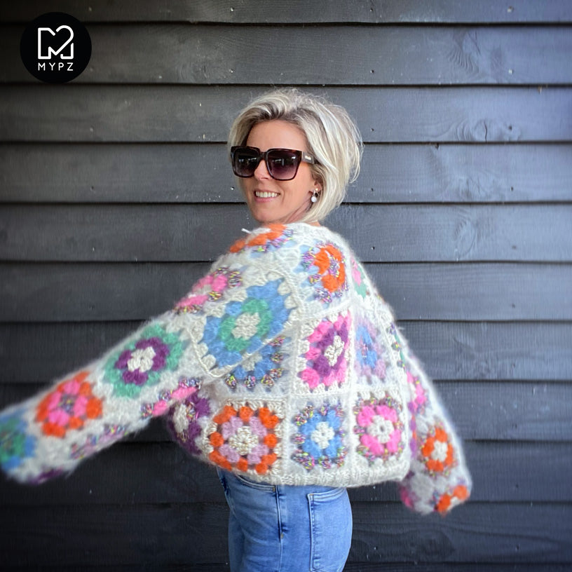 Crochet pattern - MYPZ Granny square bomber cardigan Off White (ENG-NL-DE-ES)