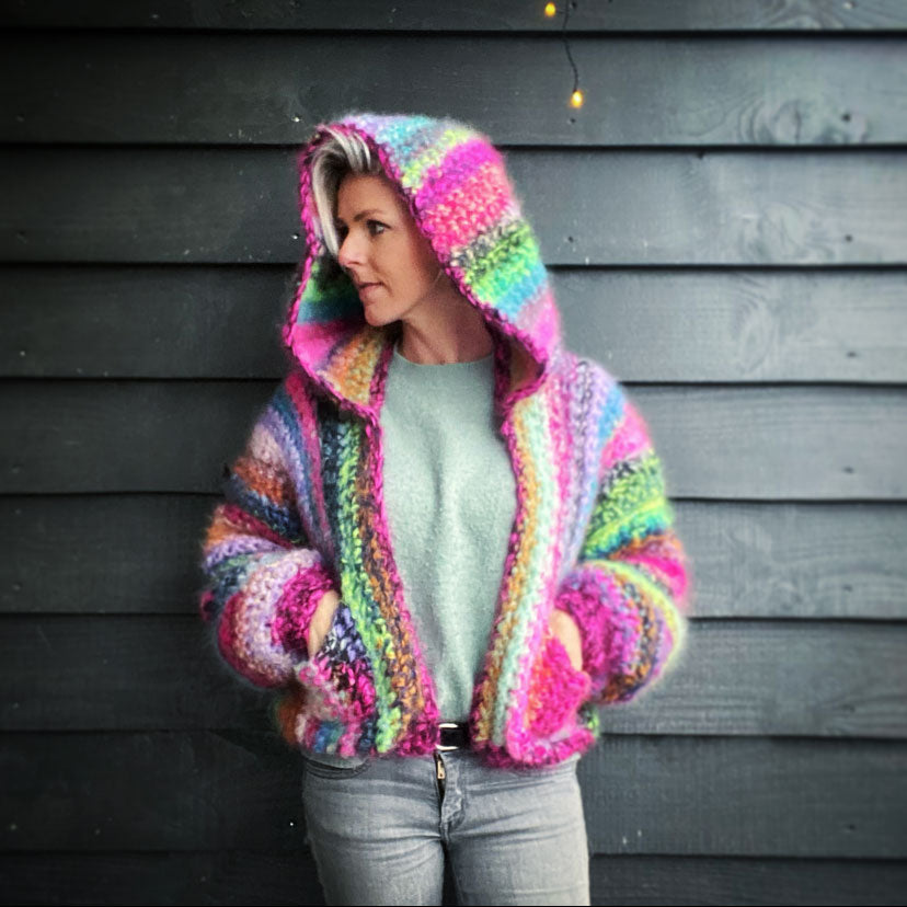 MYPZ mohair bomber cardigan with hoodie