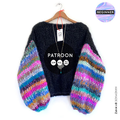 Breipatroon – MYPZ basic chunky mohair trui Gaudy NO.15 for beginners (ENG-NL-DE)