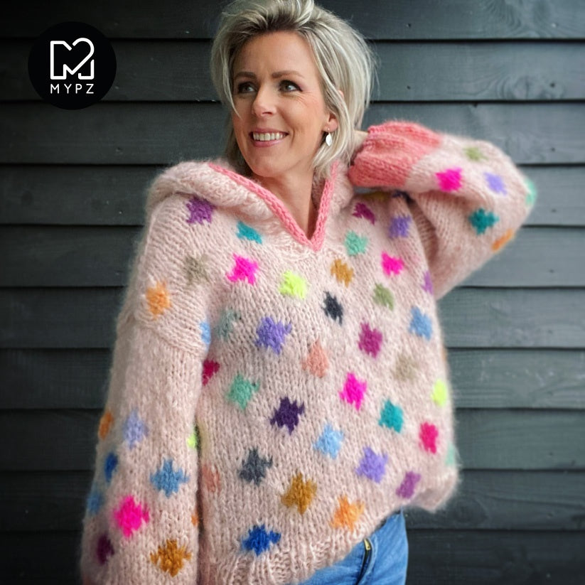 Knit pattern – MYPZ Chunky Mohair Pullover Dots with hoodie No9 (ENG-NL)