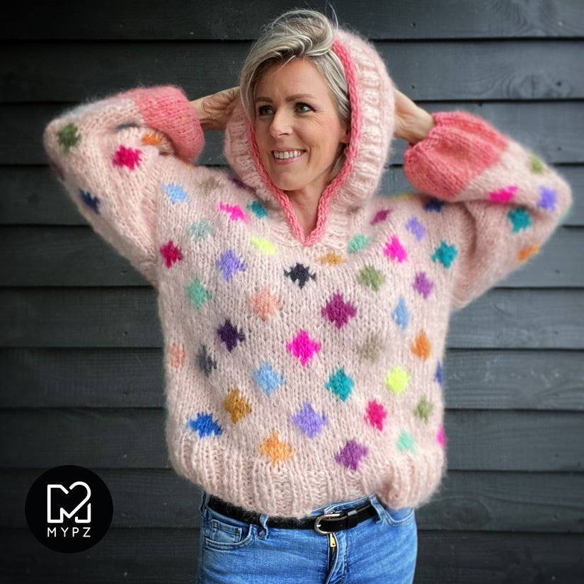 Knit pattern – MYPZ Chunky Mohair Pullover Dots with hoodie No9 (ENG-NL)