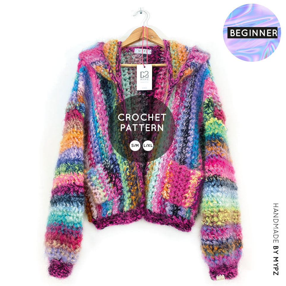 MYPZ crochet pattern mohair bomber jacket with hoodie