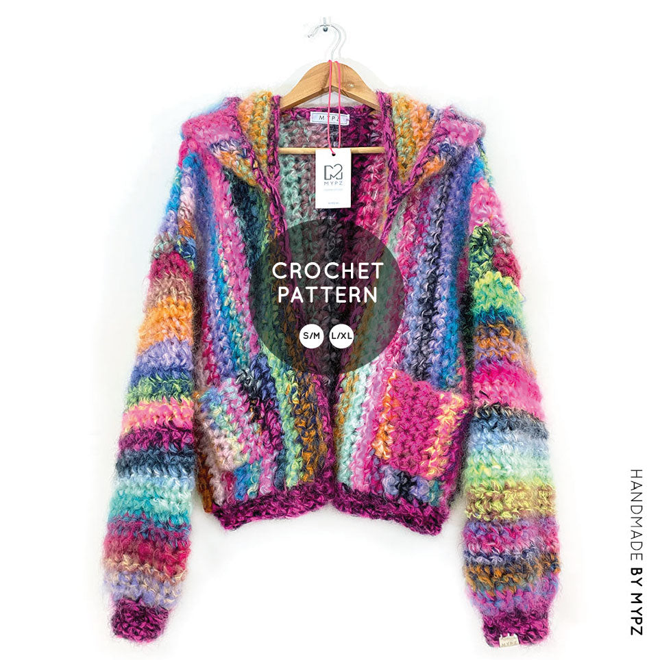 MYPZ crochet pattern mohair bomber jacket with hoodie