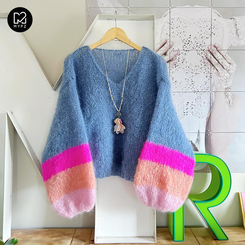 Knitting Kit – MYPZ Basic Light Mohair v-neck Pullover Bluish no10 (ENG-NL)